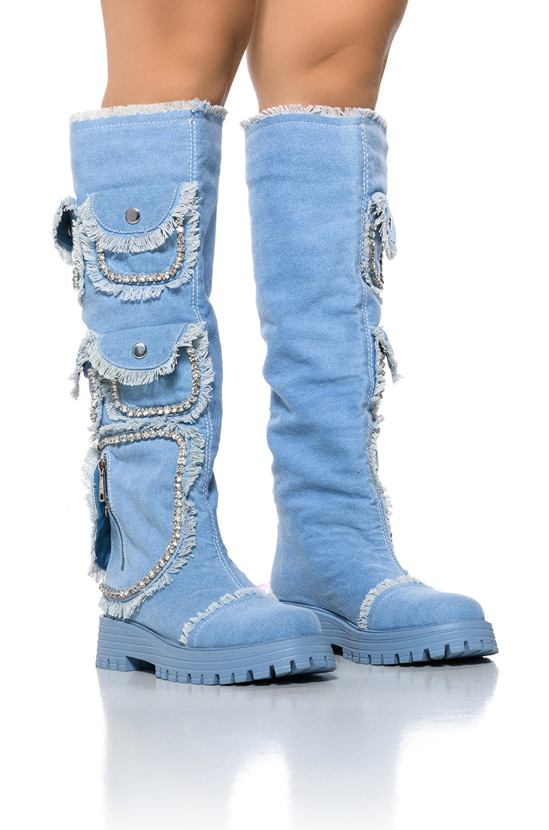 AZALEA WANG MADHU DENIM POCKET DETAIL BOOT view 0