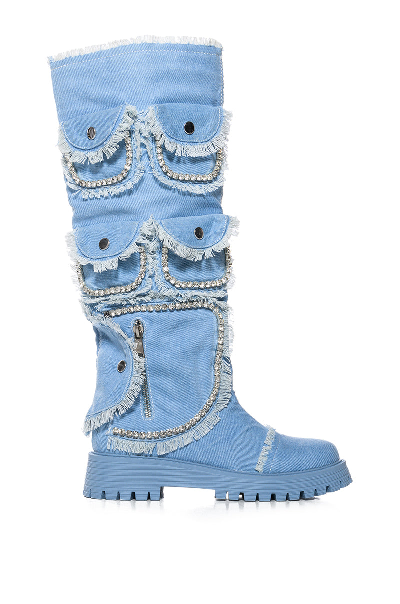 Side View Azalea Wang Madhu Denim Pocket Detail Boot