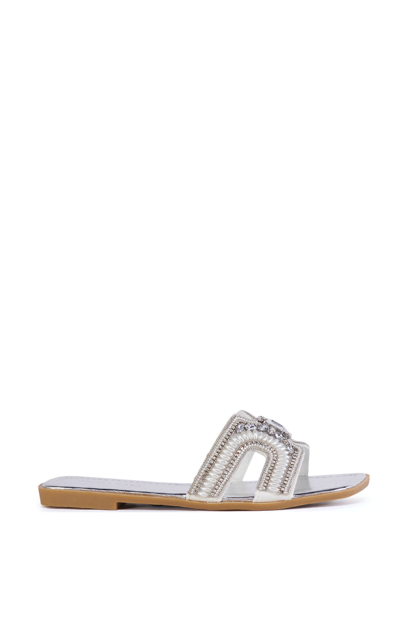 Back View Azalea Wang Madiha Silver Embellished Flat Sandal