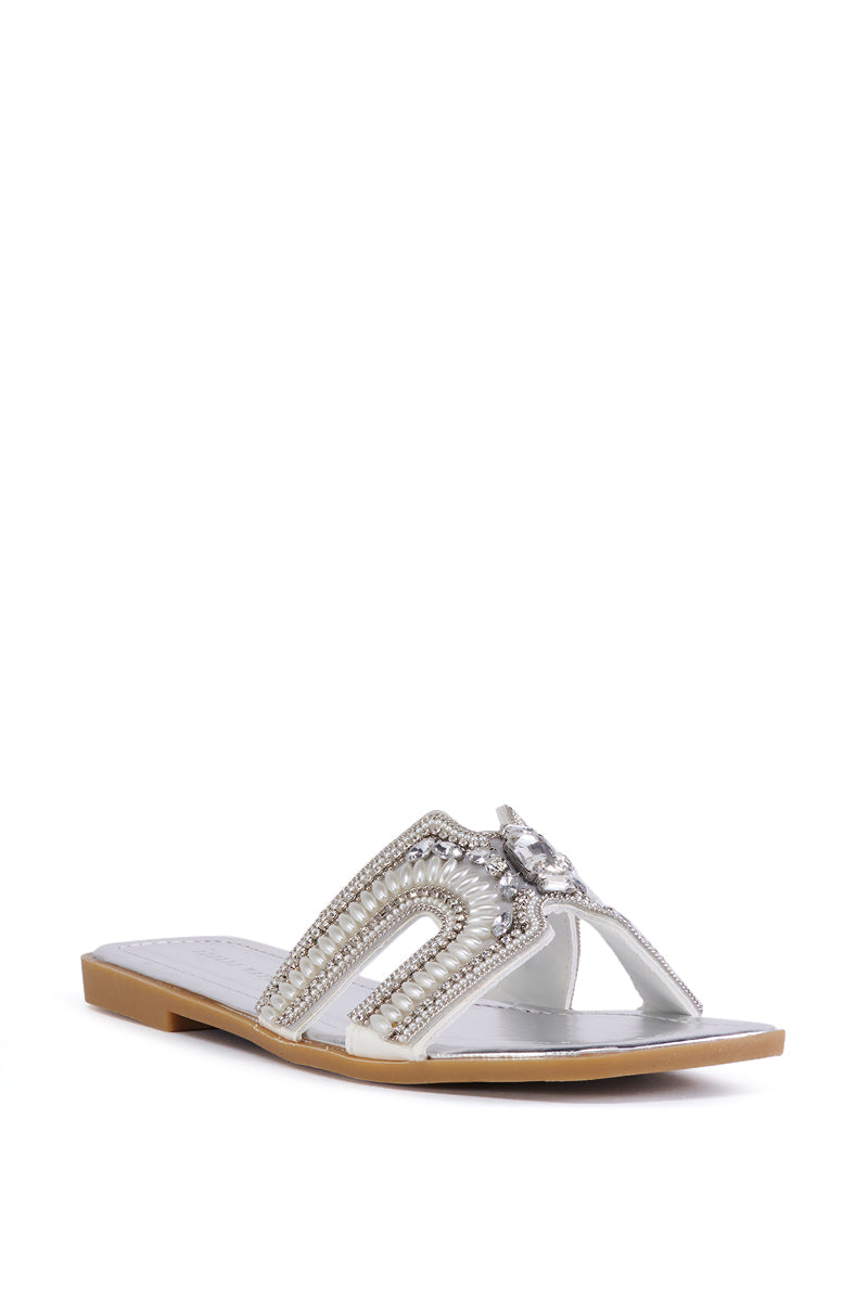Detail View Azalea Wang Madiha Silver Embellished Flat Sandal