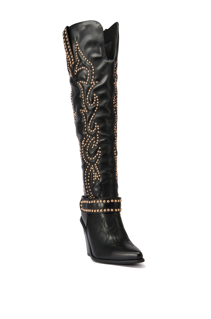 Back View Azalea Wang Maitia Black Embellished Western Boot