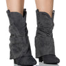 Front View Azalea Wang Manon Denim Slouch Bootie