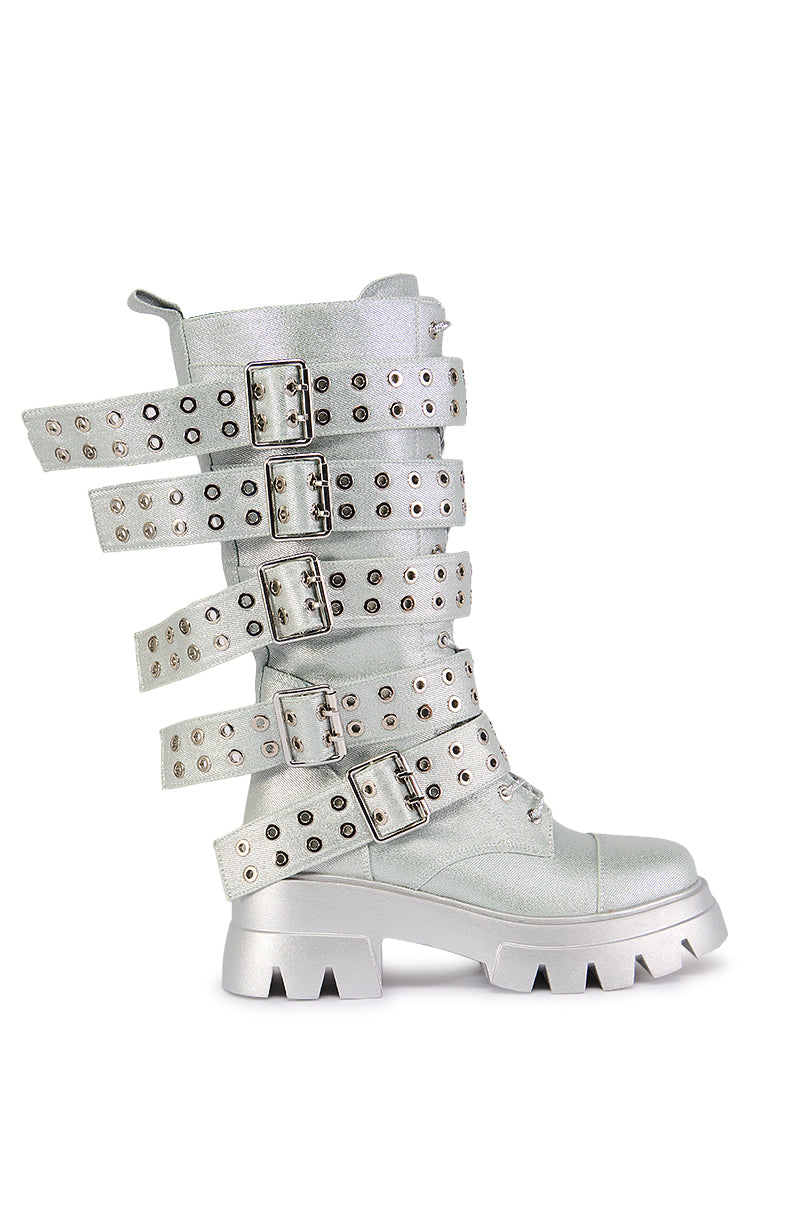 AZALEA WANG MANSI SILVER BUCKLE DETAIL BOOT view 0