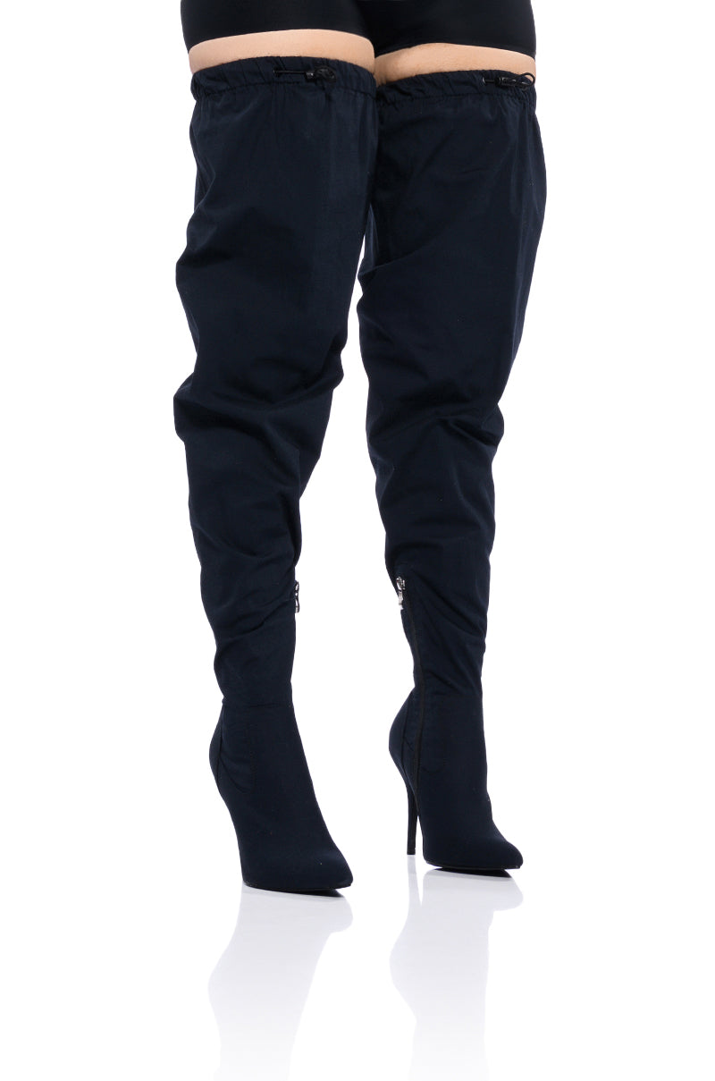 Front View Azalea Wang Mantis Baggy Thigh High Boot In Black