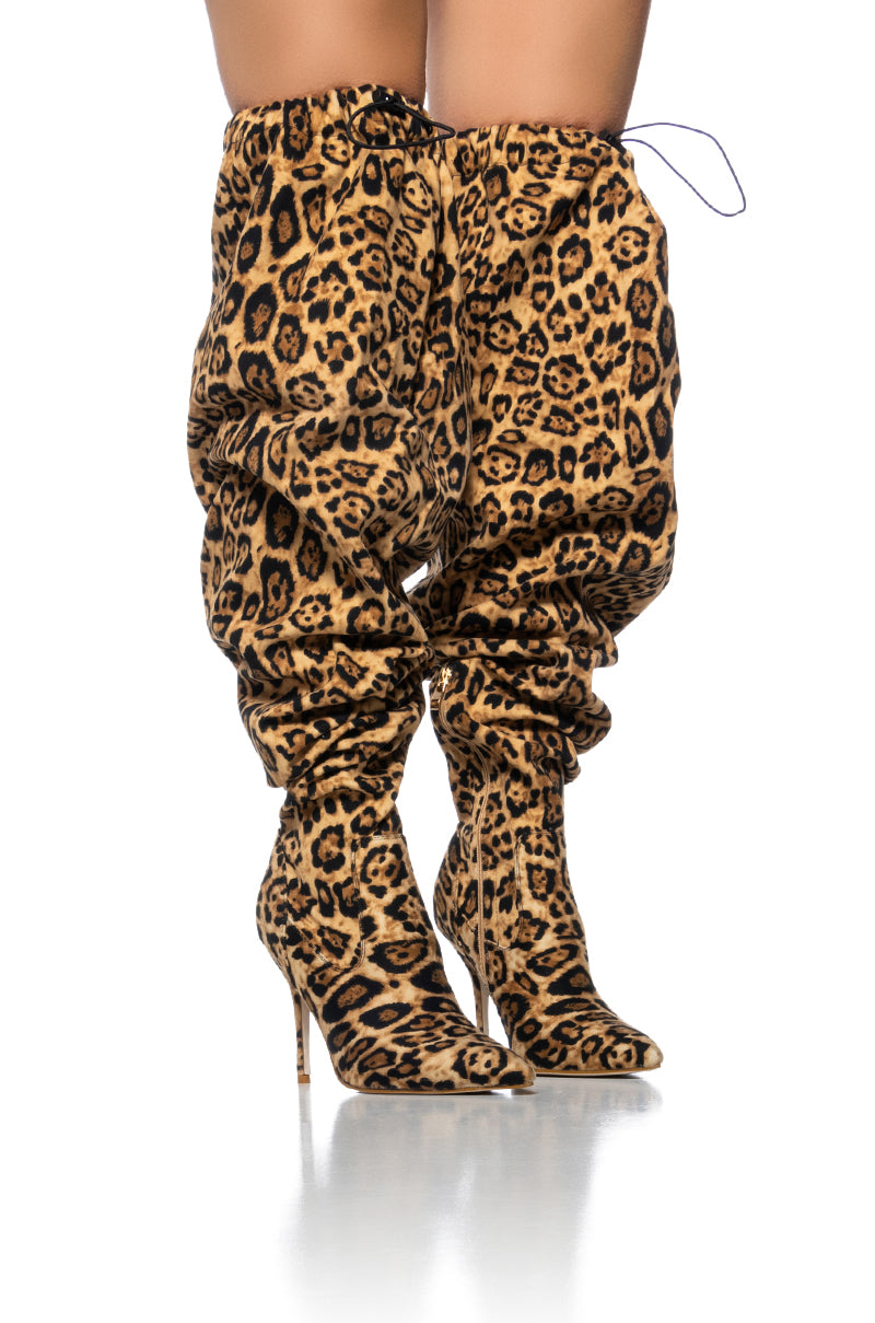 Side View Azalea Wang Mantis Baggy Thigh High Boot In Leopard