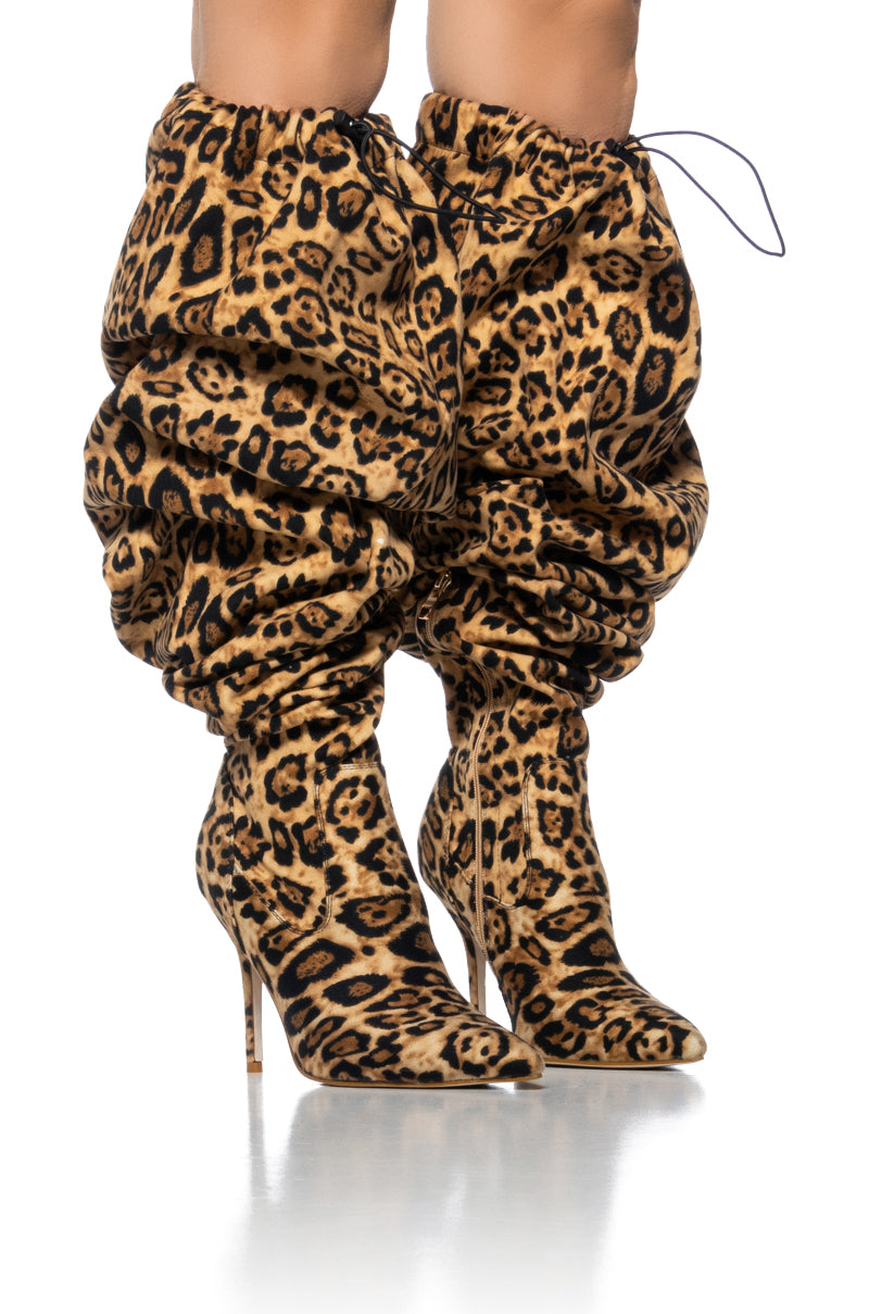 Back View Azalea Wang Mantis Baggy Thigh High Boot In Leopard