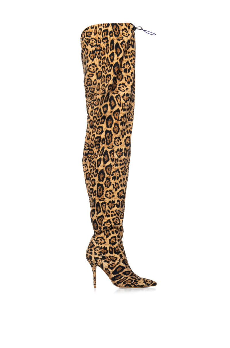 Detail View Azalea Wang Mantis Baggy Thigh High Boot In Leopard