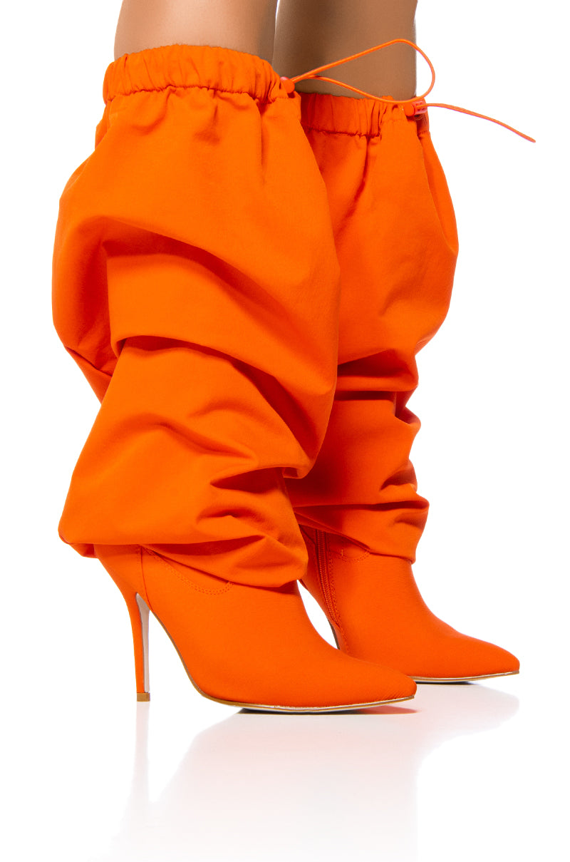 Front View Azalea Wang Mantis Baggy Thigh High Boot In Orange 0