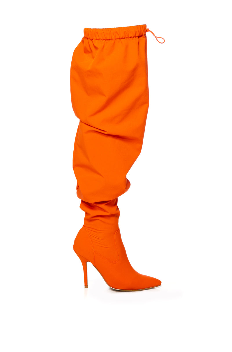 Detail View Azalea Wang Mantis Baggy Thigh High Boot In Orange 3