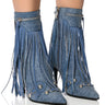 Front View Azalea Wang Marcelina Denim Stiletto Bootie