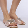 Front View Azalea Wang Mariano Rose Gold Satin Butterfly Slip On Flat Sandal