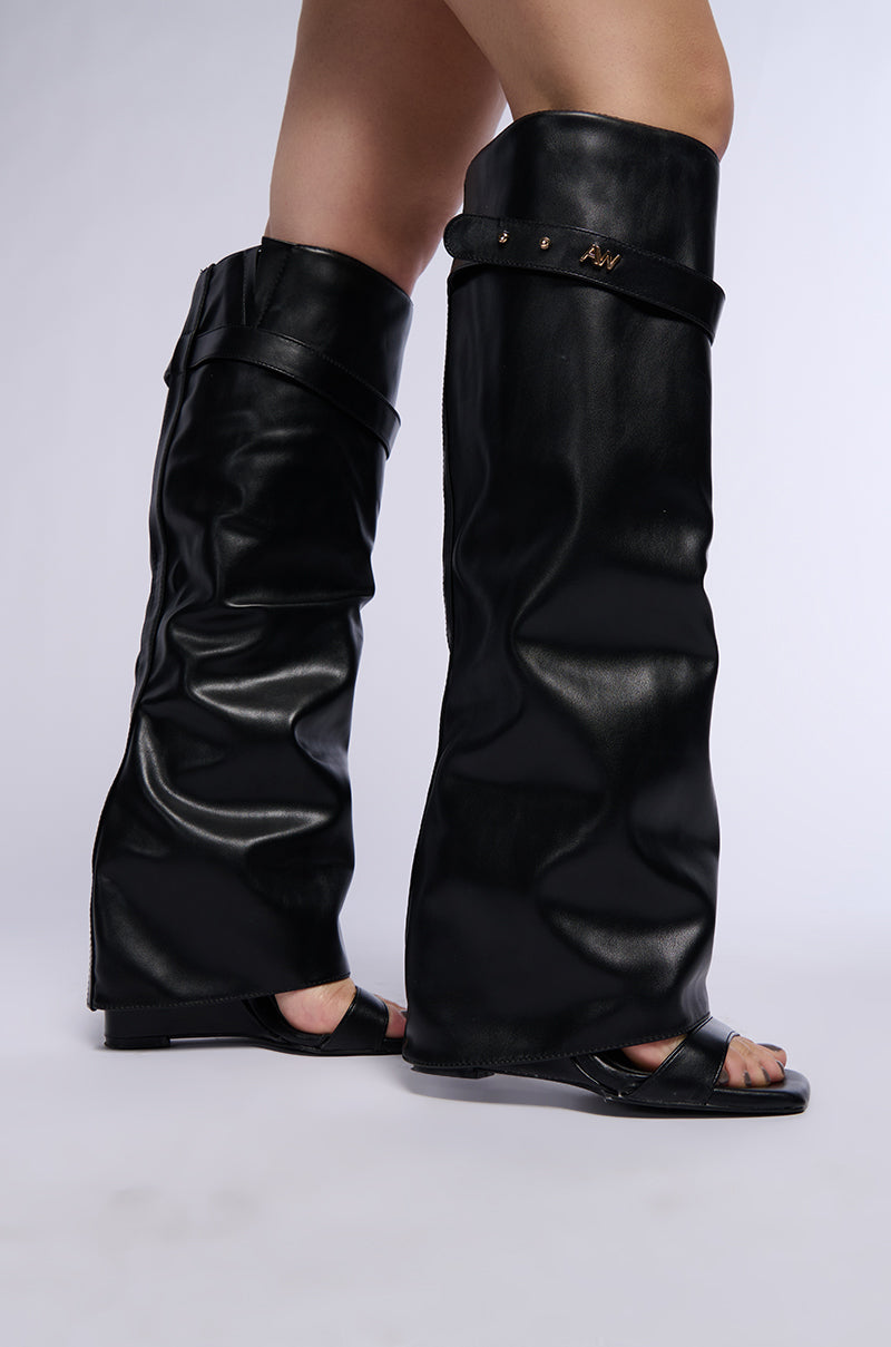AZALEA WANG MARIETTA FOLD OVER OPEN TOE SANDAL BOOT IN BLACK view 0