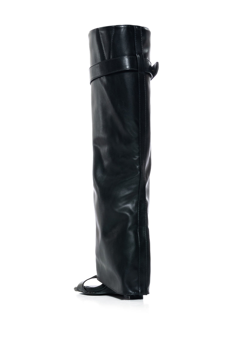Detail View Azalea Wang Marietta Fold Over Open Toe Sandal Boot In Black