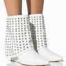 Front View Azalea Wang Marina Rhinestone Studded Fold Over Wedge Bootie In White