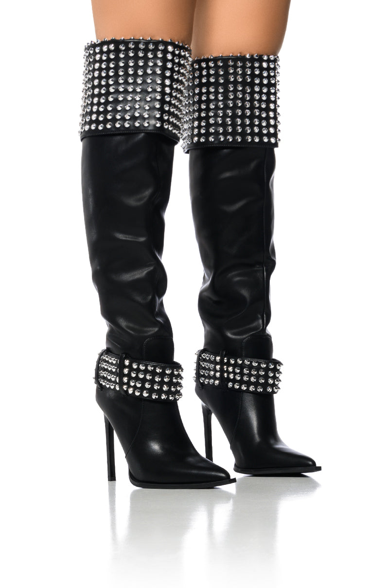 AZALEA WANG MARLENA SILVER STUDDED BLACK BOOT view 0