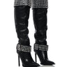 Front View Azalea Wang Marlena Silver Studded Black Boot