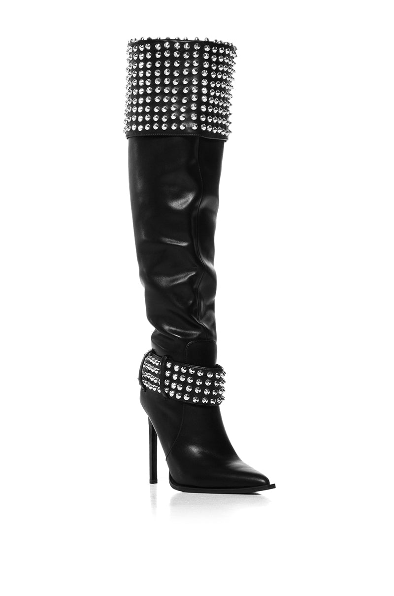 Back View Azalea Wang Marlena Silver Studded Black Boot
