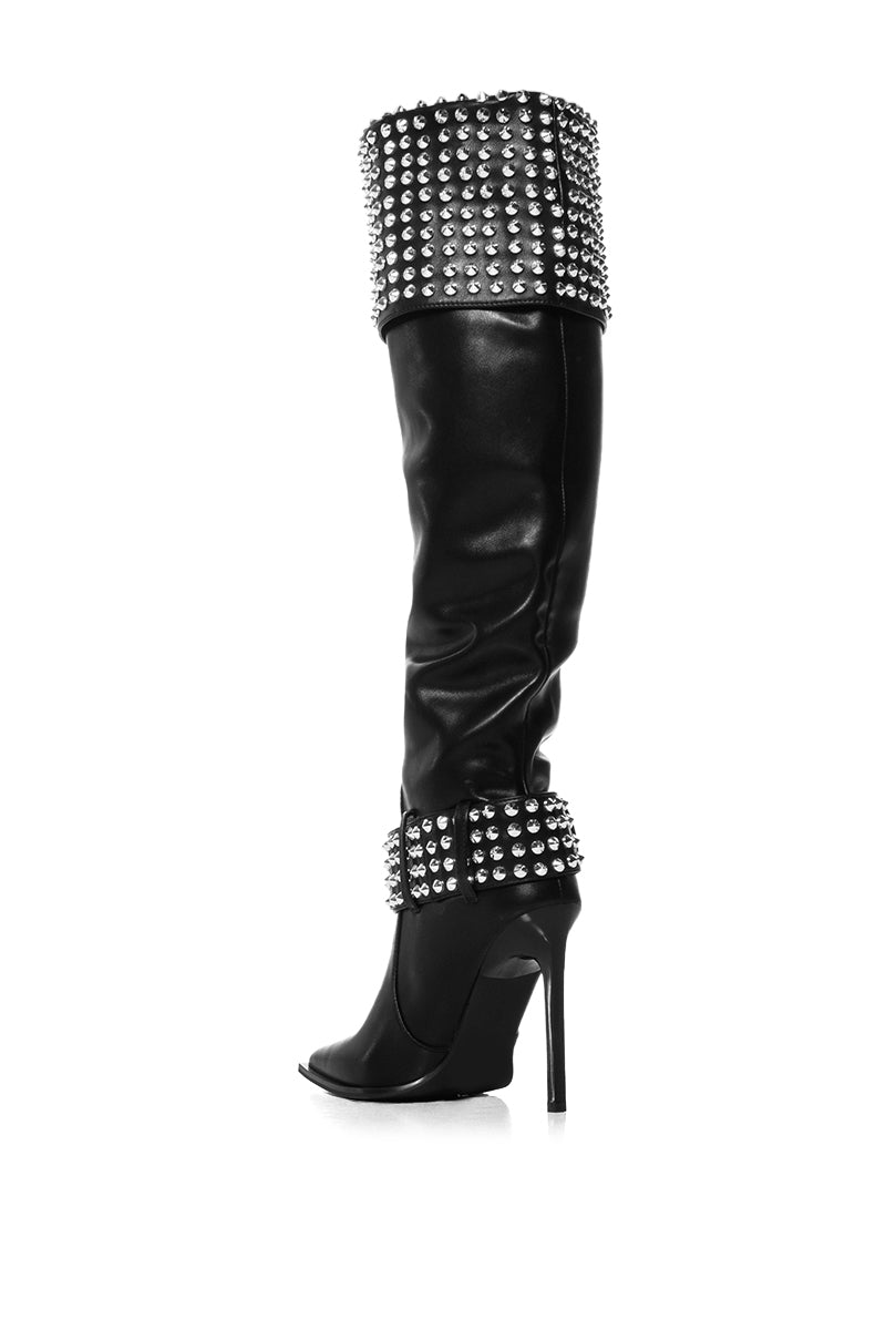 Detail View Azalea Wang Marlena Silver Studded Black Boot