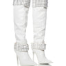 Front View Azalea Wang Marlena Silver Studded Cream Boot