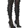 Front View Azalea Wang Marlowe Black Embellished Flower Boot