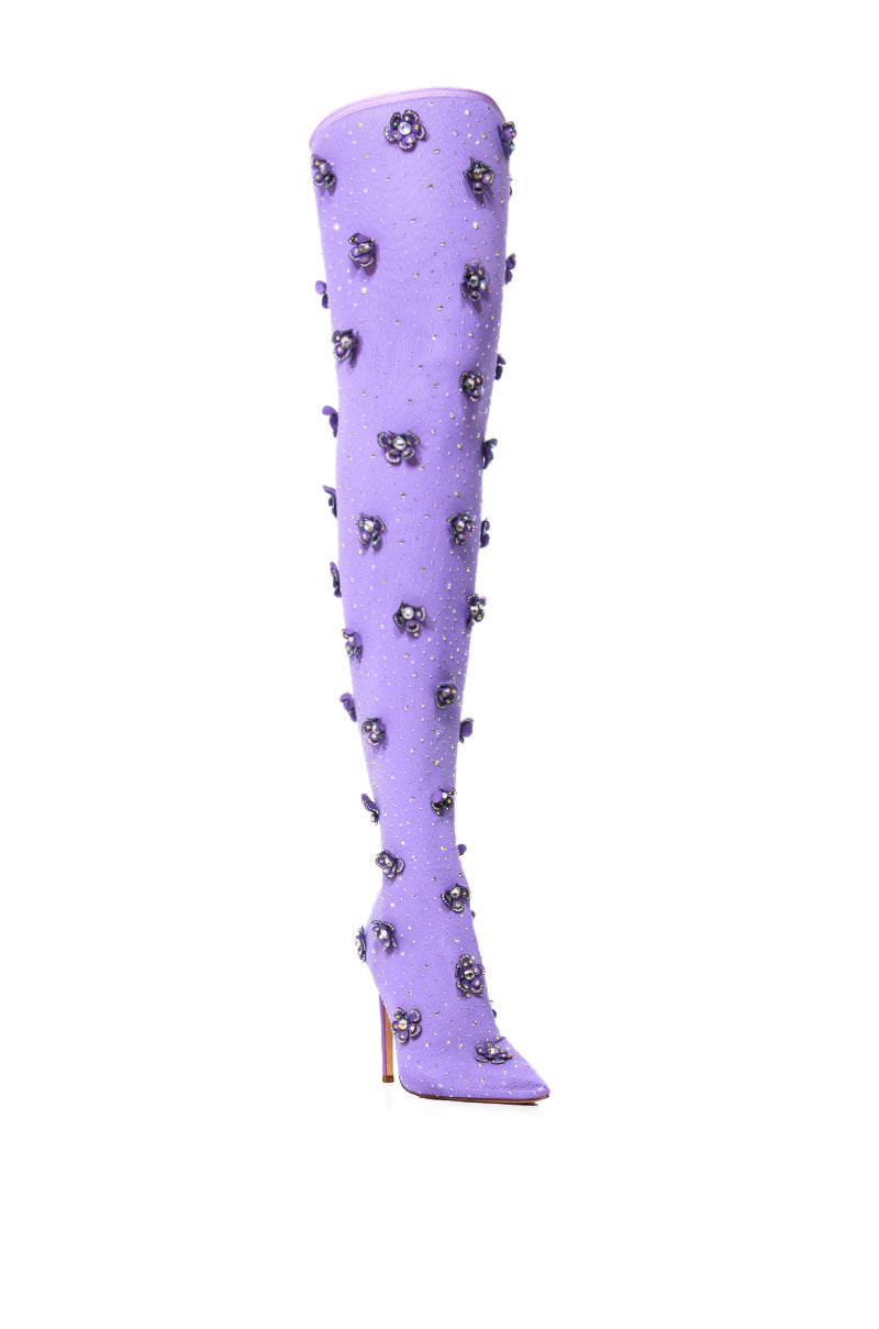 Back View Azalea Wang Marlowe Purple Embellished Flower Boot