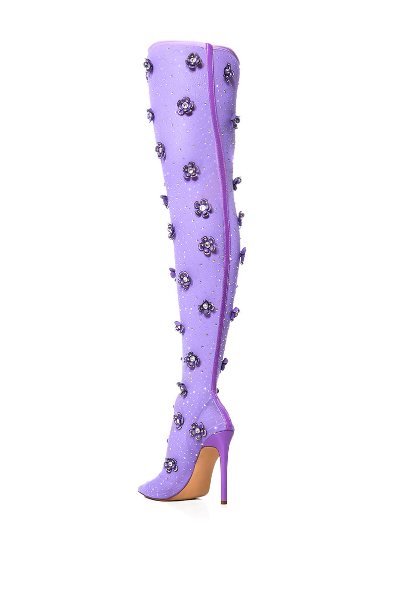 Detail View Azalea Wang Marlowe Purple Embellished Flower Boot