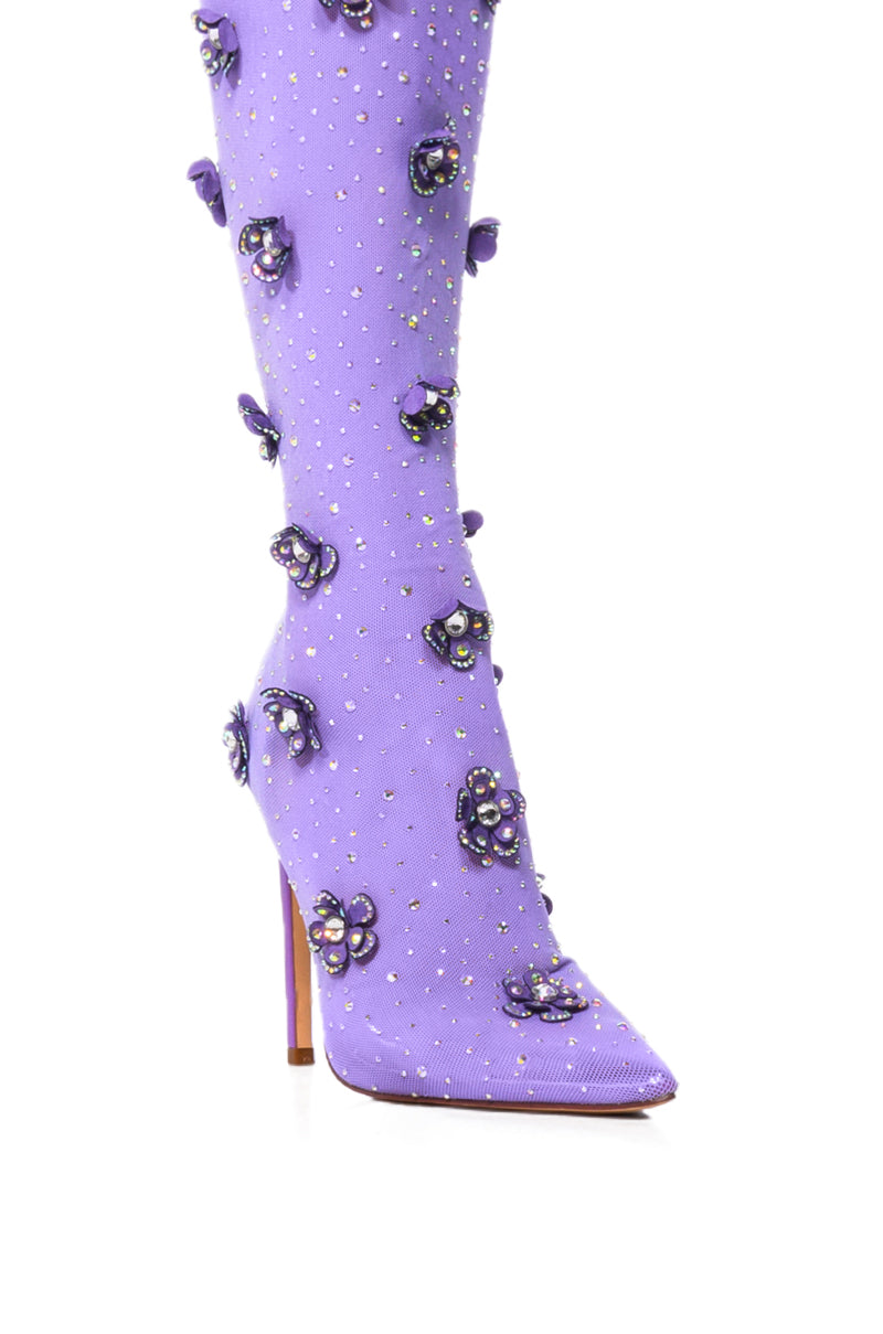 Full View Azalea Wang Marlowe Purple Embellished Flower Boot