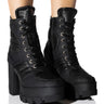 Front View Azalea Wang Marsala Lace Up Chunky Bootie In Black