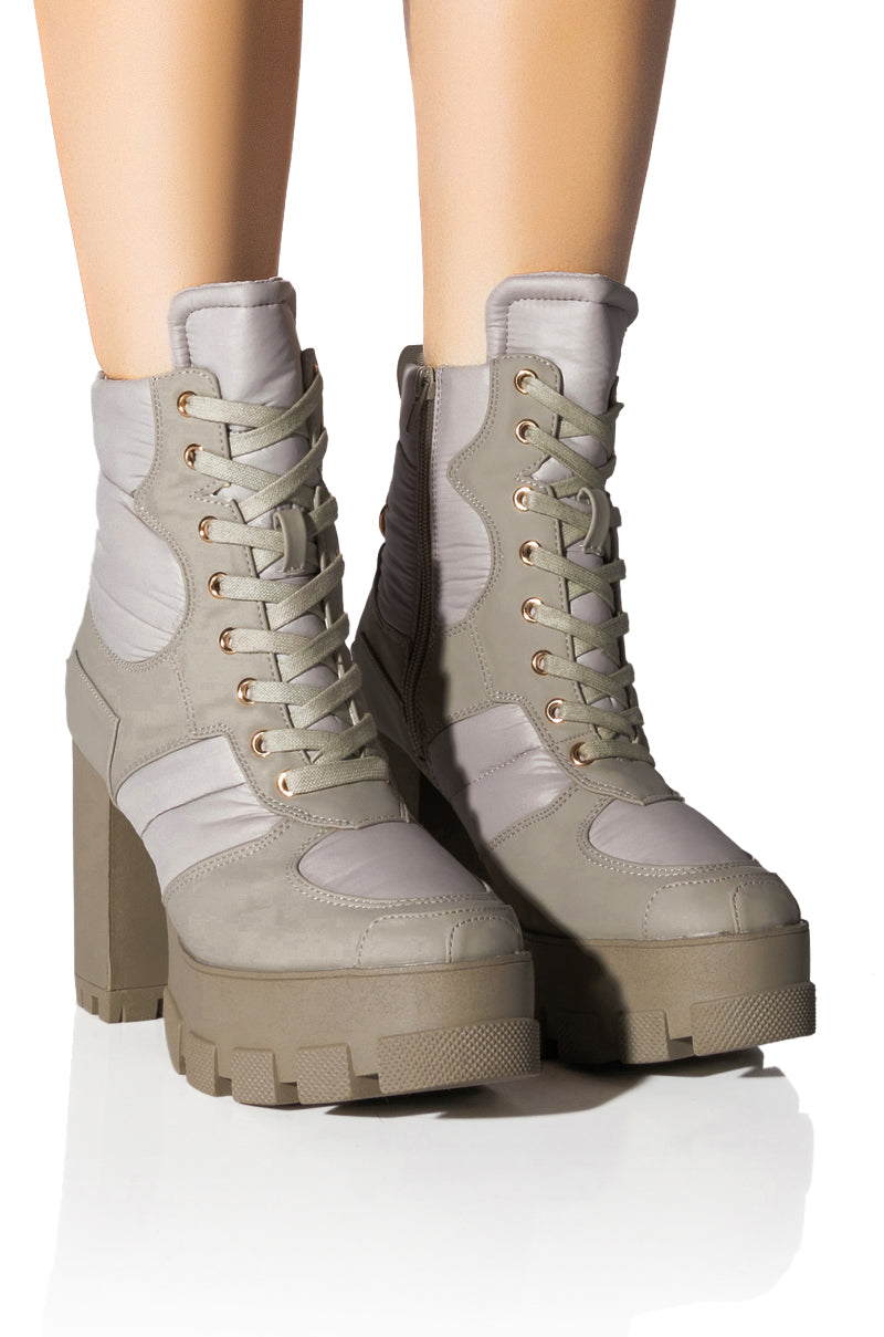 Front View Azalea Wang Marsala Lace Up Chunky Bootie In Sage