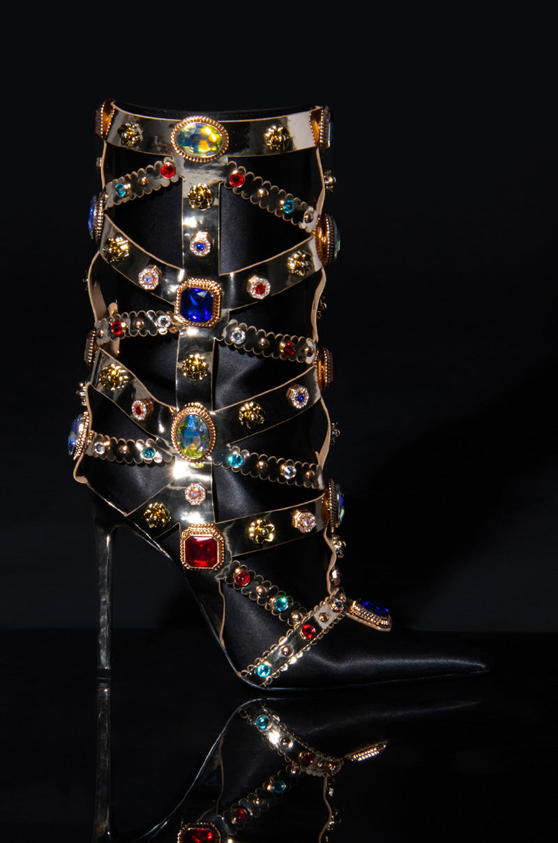 Side View Azalea Wang Martinez Embellished Bootie In Black