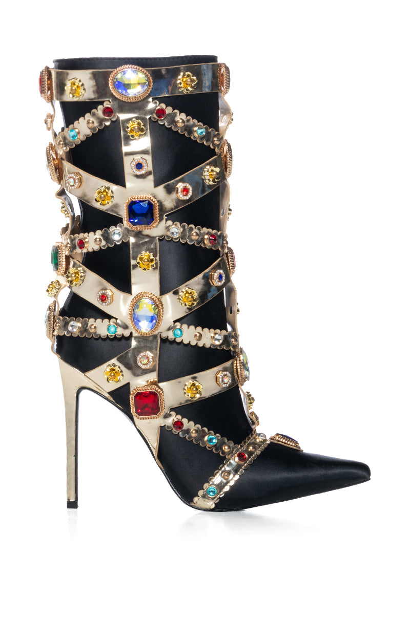 Side View Azalea Wang Martinez Embellished Bootie In Black