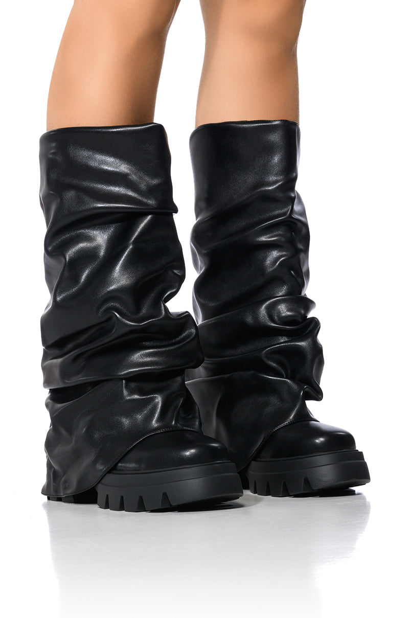 Front View Azalea Wang Mate Black Ruched Boot