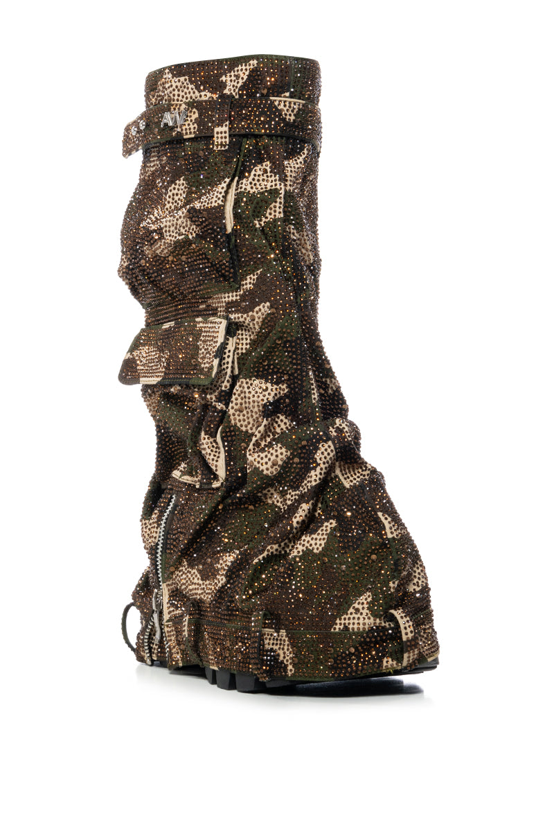 Back View Azalea Wang Mate Boot In Embellished Camo
