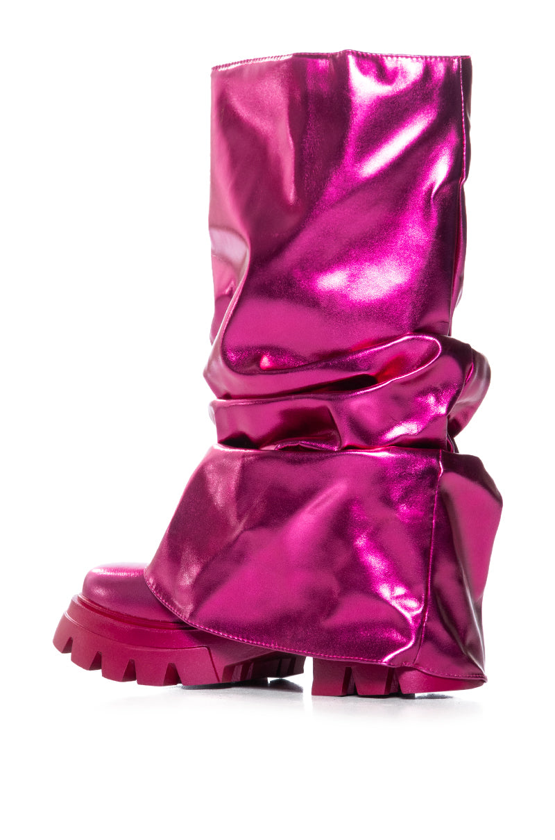 Detail View Azalea Wang Mate Metallic Mid Calf Boot In Fuchsia 3