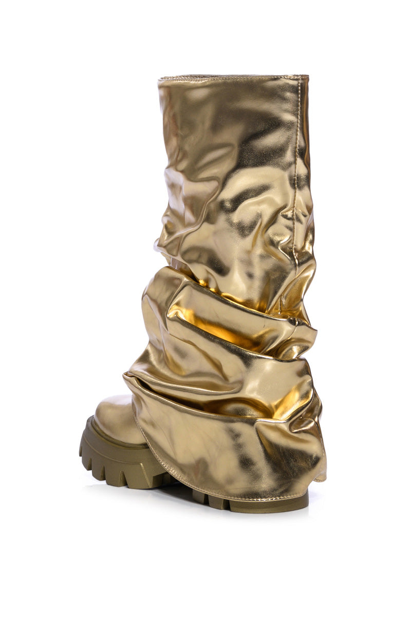 Detail View Azalea Wang Mate Metallic Mid Calf Boot In Gold
