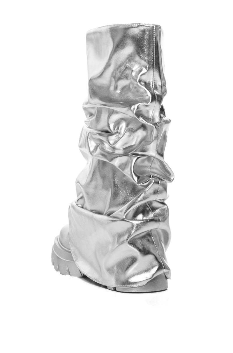 Detail View Azalea Wang Mate Metallic Mid Calf Boot In Silver