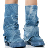 Front View Azalea Wang Mate Mid Calf Boot In Denim