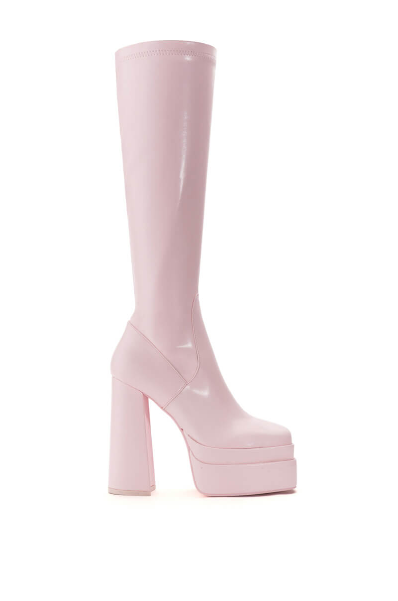Side View Azalea Wang Maxine Chunky Platform Boot With 4 Way Stretch In Pink