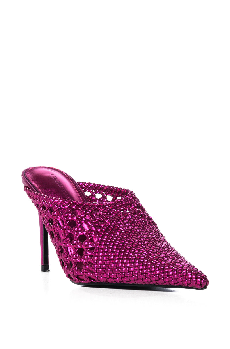 Back View Azalea Wang Maylah Fuchsia Woven Detail Pump