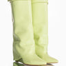 Front View Azalea Wang Melina Fold Over Wedge Boot In Sunny Lime