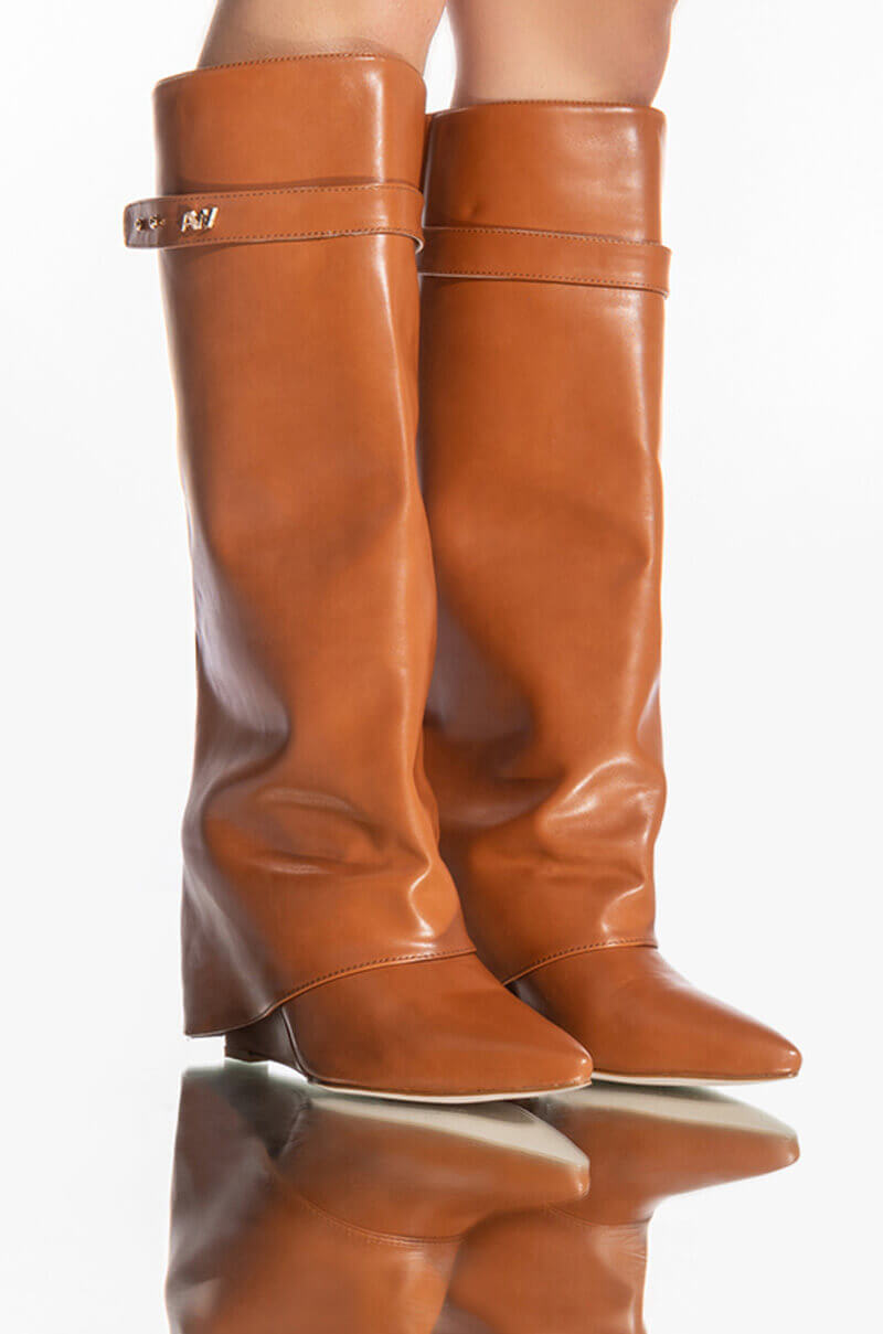 AZALEA WANG MELINA FOLD OVER WEDGE BOOT IN TAN view 0