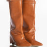 Front View Azalea Wang Melina Fold Over Wedge Boot In Tan