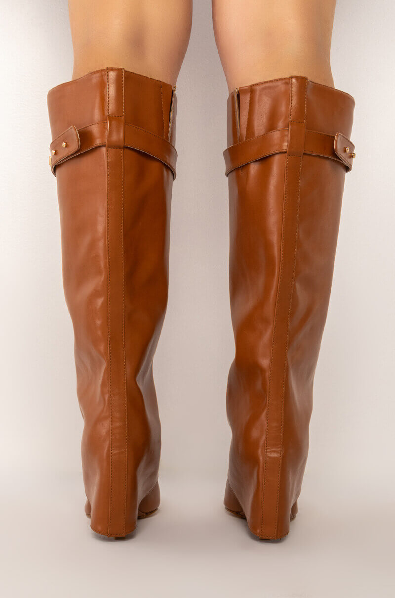 Detail View Azalea Wang Melina Fold Over Wedge Boot In Tan