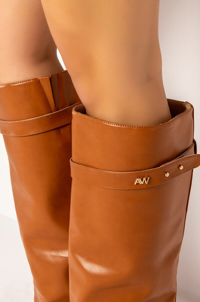 Full View Azalea Wang Melina Fold Over Wedge Boot In Tan