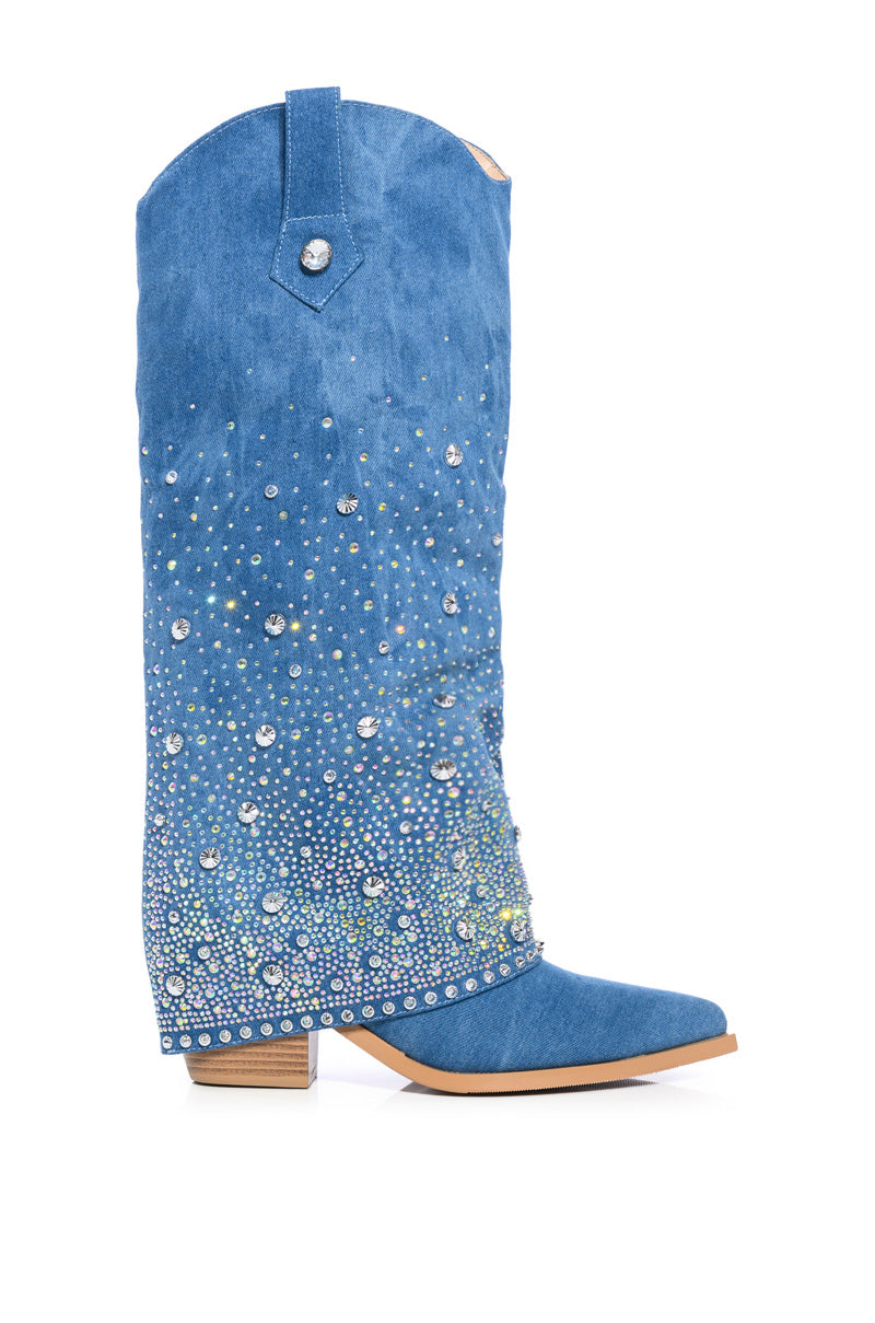 Side View Azalea Wang Mellow Western Denim Boot
