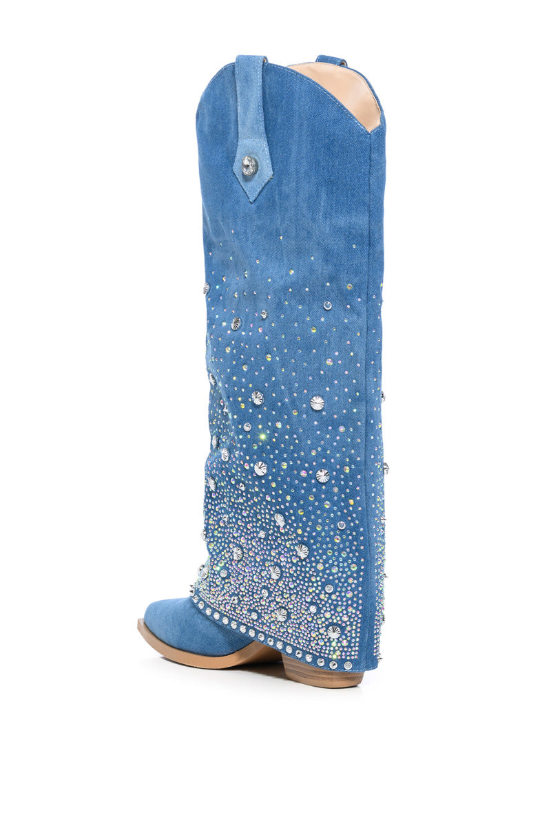 Detail View Azalea Wang Mellow Western Denim Boot