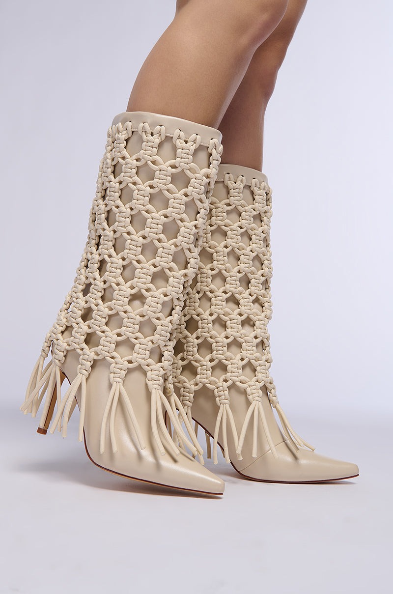 Front View Azalea Wang Melvina Beige Weave Tie Bootie 0