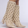 Front View Azalea Wang Melvina Beige Weave Tie Bootie