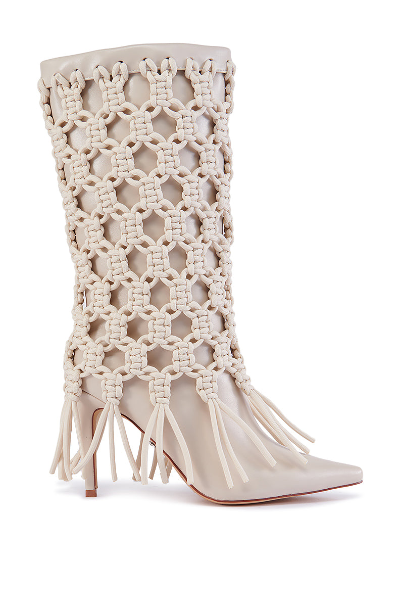 Side View Azalea Wang Melvina Beige Weave Tie Bootie 1