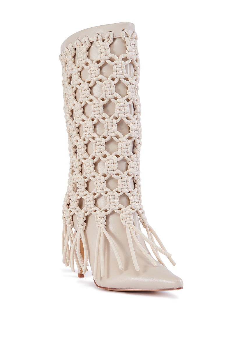 Back View Azalea Wang Melvina Beige Weave Tie Bootie 2
